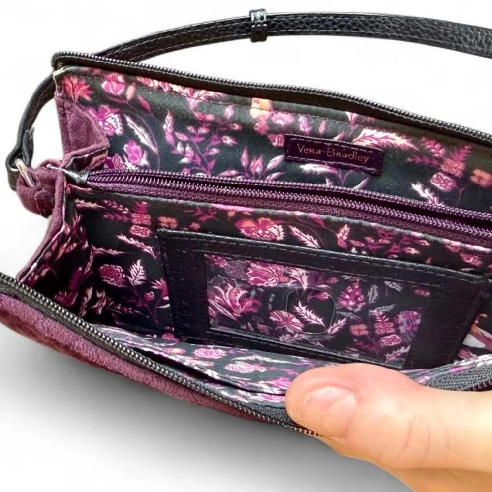 Vera Bradley Plum Velvet Convertible Shoulder Bag Wallet Foxwood Lining Quilted